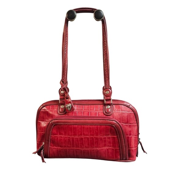 M.C. Marc Chantal Red Crocodile Embossed Leather Shoulder Handbag Purse *Read - Picture 2 of 16